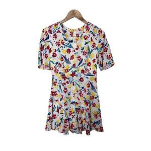 Claudie Pierlot White Red Yellow Green Print Floral Romper Dress 34